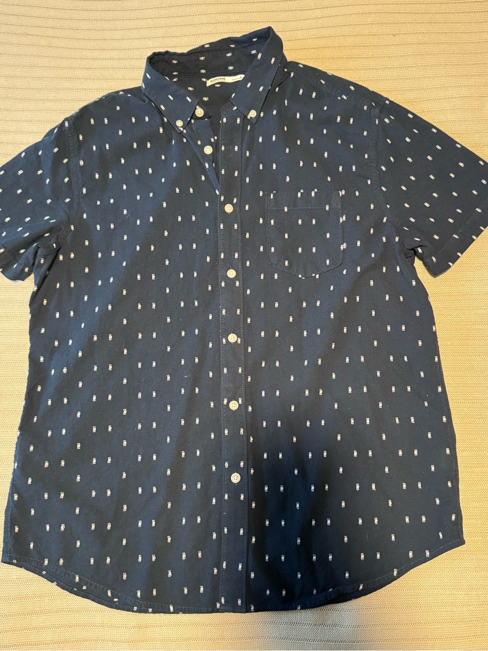 Sonoma Navy Short-Sleeve Button-Down Shirt with White Micro Print